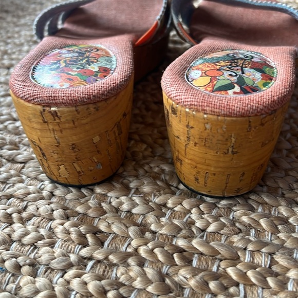 Made in Italy Jeon Leather Colorful Art to Wear Cork Platform Slip On Sandals 8 - Picture 5 of 15